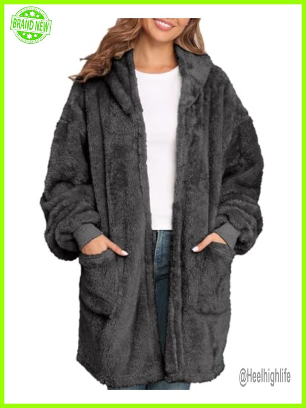 Oversized Hooded Fleece Cardigan Fuzzy Sherpa Sweatshirt Unisex